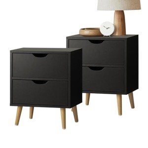 OIKITURE 2-Drawer Wooden Nightstand in Black