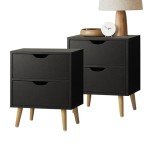 OIKITURE 2-Drawer Wooden Nightstand in Black