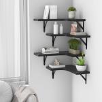 Set of 4 Rustic Black Floating Wall Shelves
