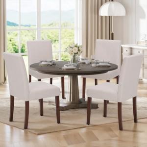 Set of 4 Modern Upholstered Dining Chairs, Beige