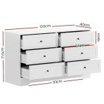 6-Drawer Oak Wood Chest of Drawers - White