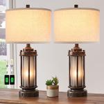 2 Rustic Farmhouse Lamps with USB Ports