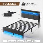 Full Size Bed Frame with Charging Station & LED Lights