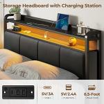 Full Size Bed Frame with Charging Station & LED Lights