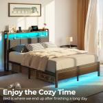 Full Size Bed Frame with Charging Station & LED Lights