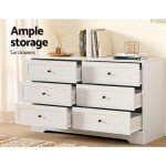 6-Drawer Oak Wood Chest of Drawers - White