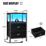 Black Nightstands Set with Charging Station and LED