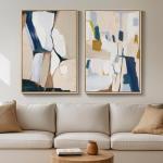 Large Neutral Abstract Canvas Art Set of 2
