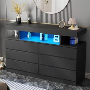 Black Dresser with Charging Station and LED Lights