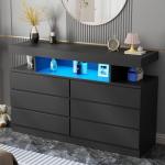 Black Dresser with Charging Station and LED Lights