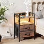 Rustic Brown Night Stand with Charging Station