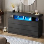 Black Dresser with Charging Station and LED Lights