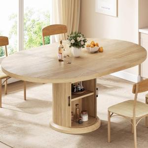 Extendable Round Dining Table for 4-6 with Shelf