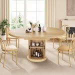 Extendable Round Dining Table for 4-6 with Shelf