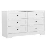 6-Drawer Oak Wood Chest of Drawers - White