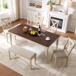Farmhouse 6-Piece Dining Table Set with Upholstered Chairs