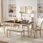Farmhouse 6-Piece Dining Table Set with Upholstered Chairs