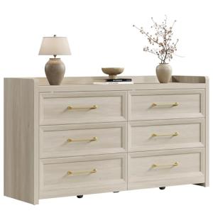 Extra-Wide 6 Drawer Dresser in Grey White Oak