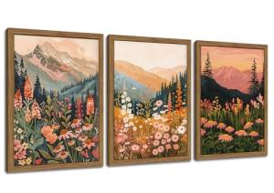 Colorful Boho Landscape Wall Art with Frame