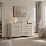 Extra-Wide 6 Drawer Dresser in Grey White Oak