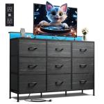 WLIVE Black TV Stand with LED Lights and Drawers