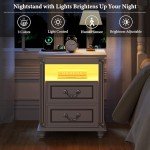 Dystler White Night Stand with Charging Station and LED
