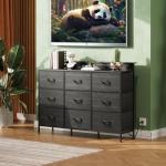 WLIVE Black TV Stand with LED Lights and Drawers