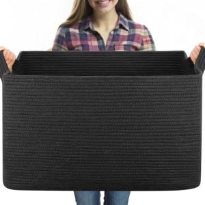 Extra Large Woven Blanket Storage Basket (Black)