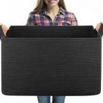 Extra Large Woven Blanket Storage Basket (Black)