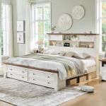 Farmhouse Queen Bed Frame with Storage Headboard