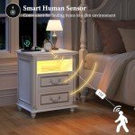 Dystler White Night Stand with Charging Station and LED