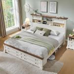 Farmhouse Queen Bed Frame with Storage Headboard