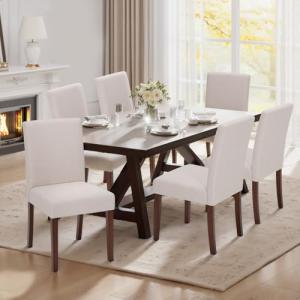 Set of 6 Modern Upholstered Dining Chairs in Beige