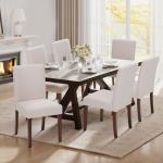 Set of 6 Modern Upholstered Dining Chairs in Beige
