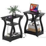 Black End Table Set with Charging Station, 2 Pack