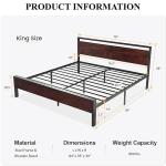 King Size Metal Platform Bed Frame with Wood Headboard