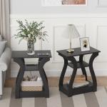 Black End Table Set with Charging Station, 2 Pack