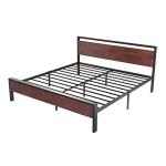 King Size Metal Platform Bed Frame with Wood Headboard