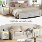 Dystler White Night Stand with Charging Station and LED