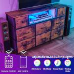 Rustic Brown TV Stand with LED Lights and Storage