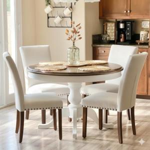 Set of 4 Beige Upholstered Dining Chairs