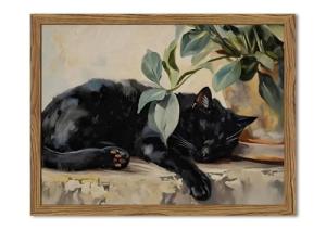 Cute Vintage Black Cat Canvas Wall Art 8x10