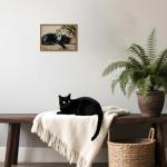 Cute Vintage Black Cat Canvas Wall Art 8x10