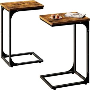 Set of 2 Rustic Brown C-Shaped Side Tables