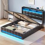 Queen Bed Frame with Storage and LED Lights