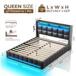 Queen Bed Frame with Storage and LED Lights