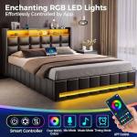 Queen Bed Frame with Storage and LED Lights
