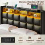 Queen Bed Frame with Storage and LED Lights