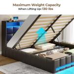 Queen Bed Frame with Storage and LED Lights