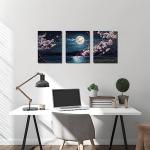Cherry Blossom Moon Lake Framed Canvas Art Set